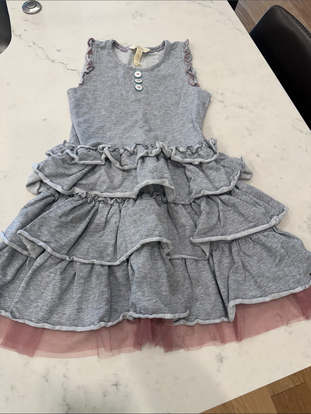 Matilda Jane Gray Ruffled Tiered Dress with Dusty Pink Tulle